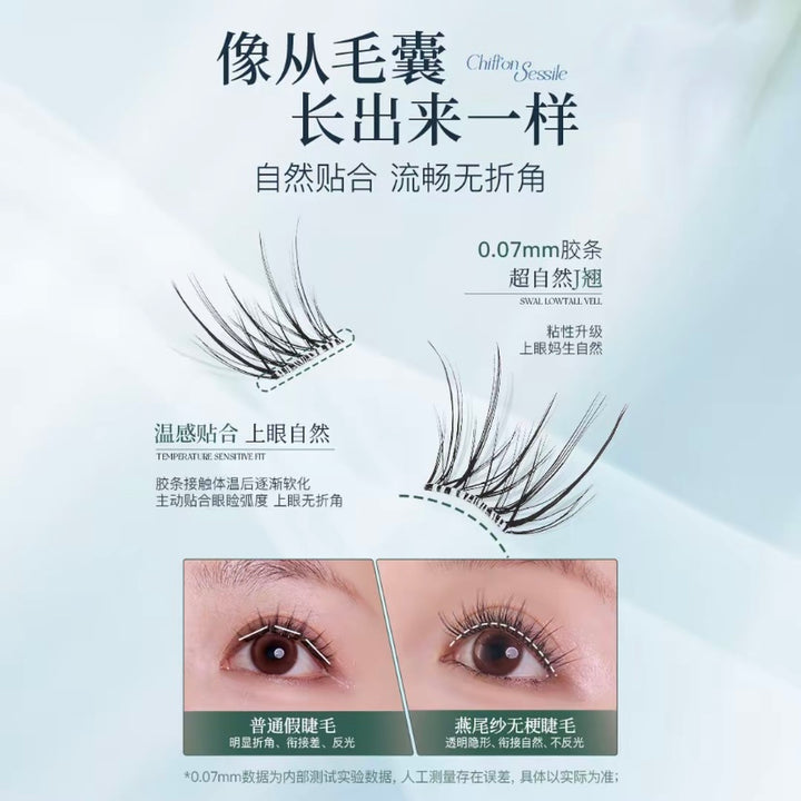 心愿先生免胶无梗燕尾纱假睫毛 自然清透 MR.WISH Glue-Free Swallowtail Gauze False Eyelashes