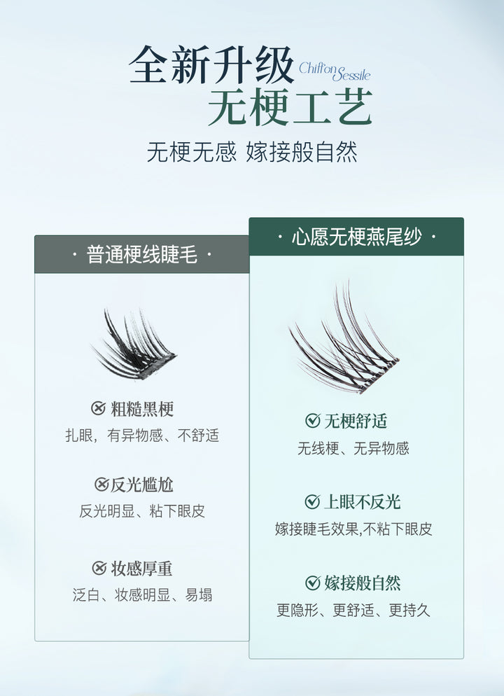 心愿先生免胶无梗燕尾纱假睫毛 自然清透 MR.WISH Glue-Free Swallowtail Gauze False Eyelashes