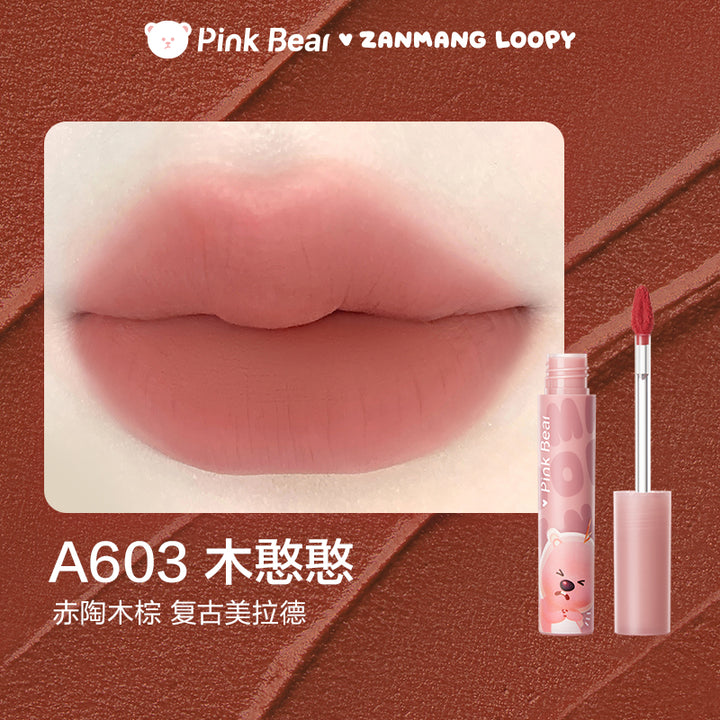 皮可熊粉色牛仔哑致唇泥loopy露比联名皮克熊奶烙口红女 Pink Bear Pink Cowboy Matte Lip Mud
