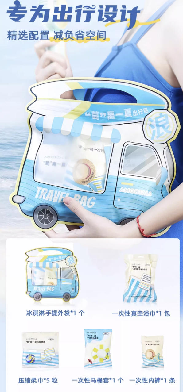 尔木萄萄离一夏出行包，一次性浴巾洗脸巾毛巾马桶套内裤2天1夜礼包