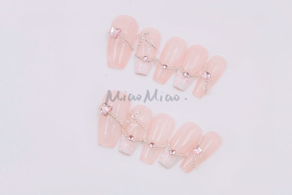 Pink Princess 10pcs Salon-quality Handmade  Press on Nails - Medium