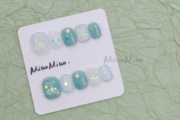 Green in the Spring 10pcs Salon-quality Handmade Press on Nails - Short Length 春日之绿短甲