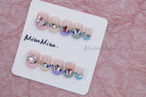 Rainbow Color 10pcs Salon-quality Handmade Press on Nails - Short 彩虹色短甲